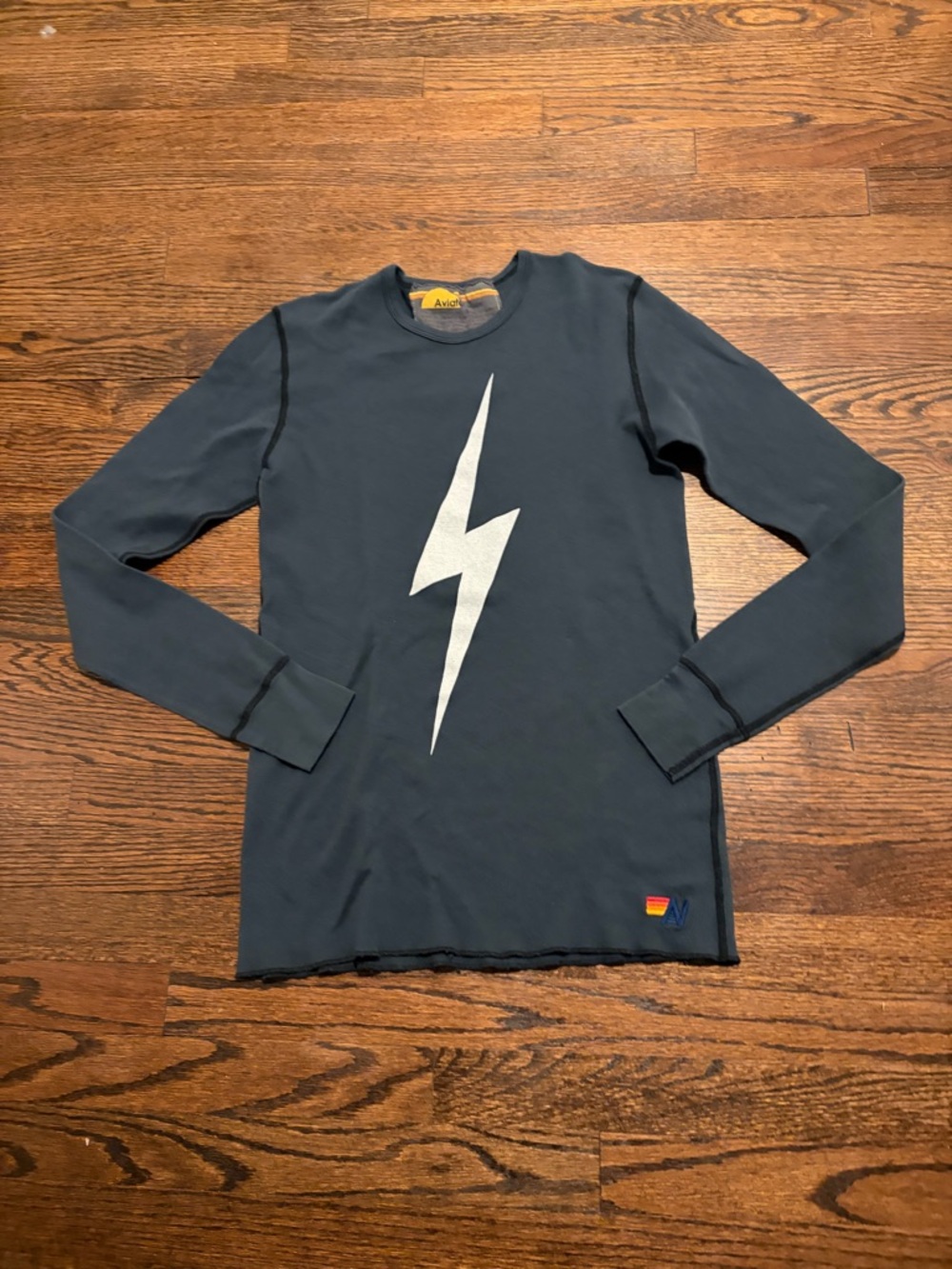 Aviator Nation charcoal/ black Long Sleeve Tee with White Lightning Bolt